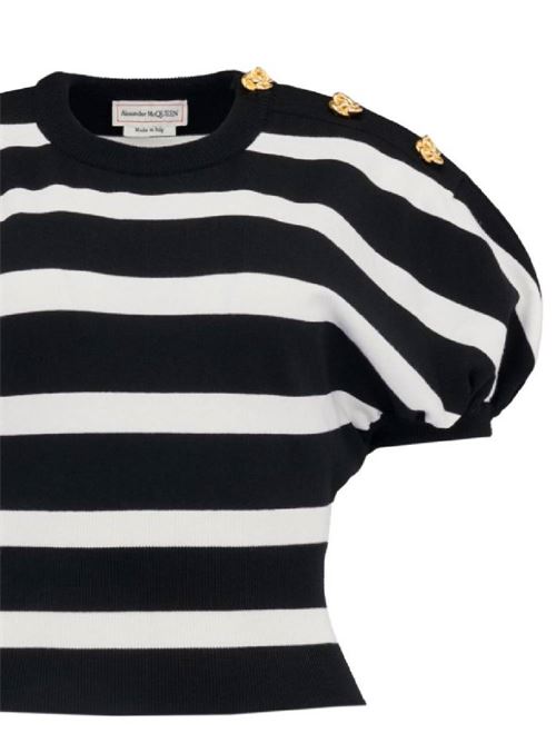 Cocoon Striped Sweater for Women in Black/Ivory. Alexander McQueen | 780484Q1A8Y1080